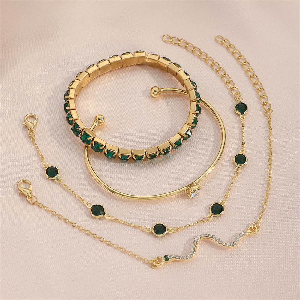 Women's Green Gem Bracelet Set