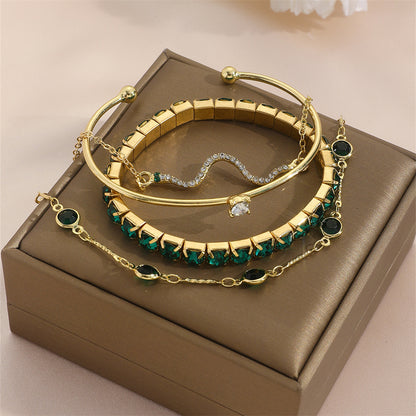 Women's Green Gem Bracelet Set